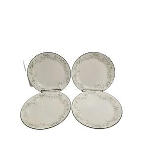 Set of 4 Corelle Callaway Ivy Dinner Plates Green Swirl Rim 10 1/8"